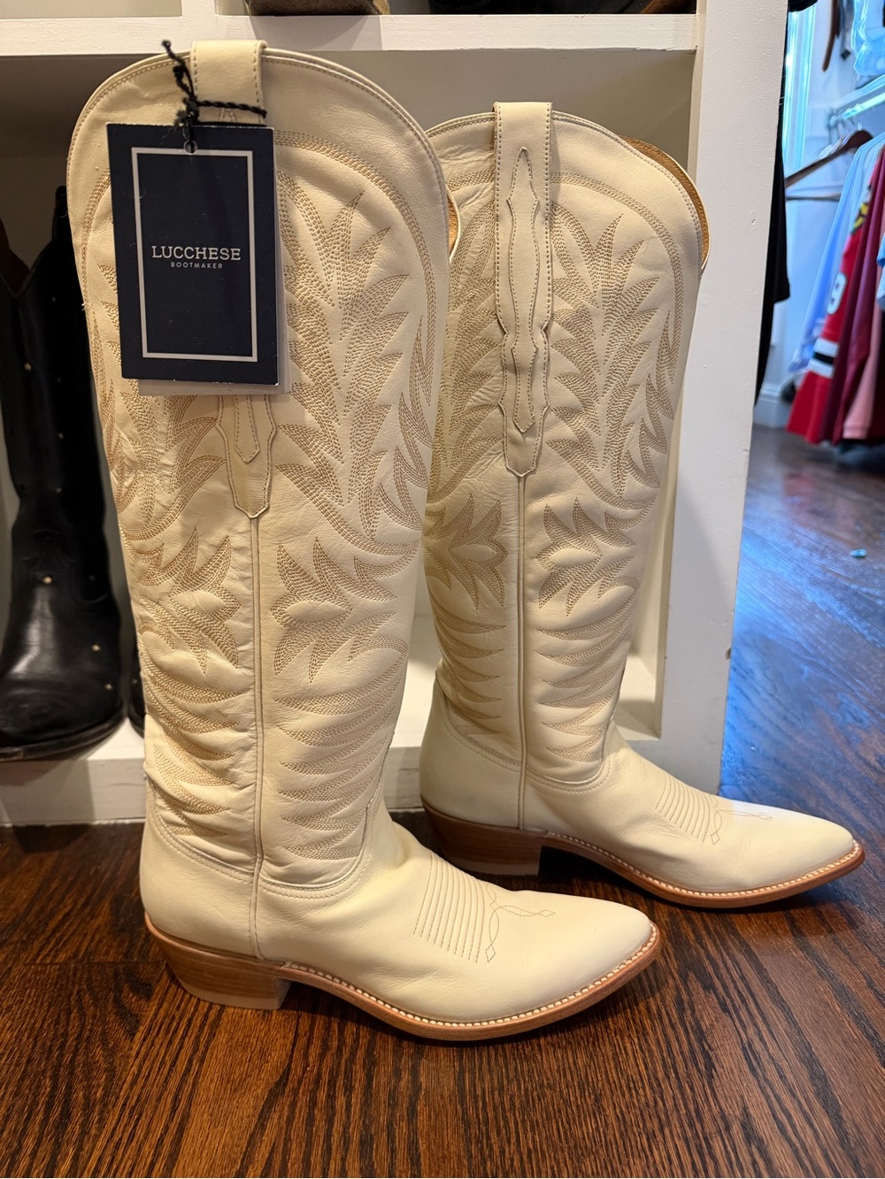 Lucchese Cream Tall Western Leather Cowboy Boots